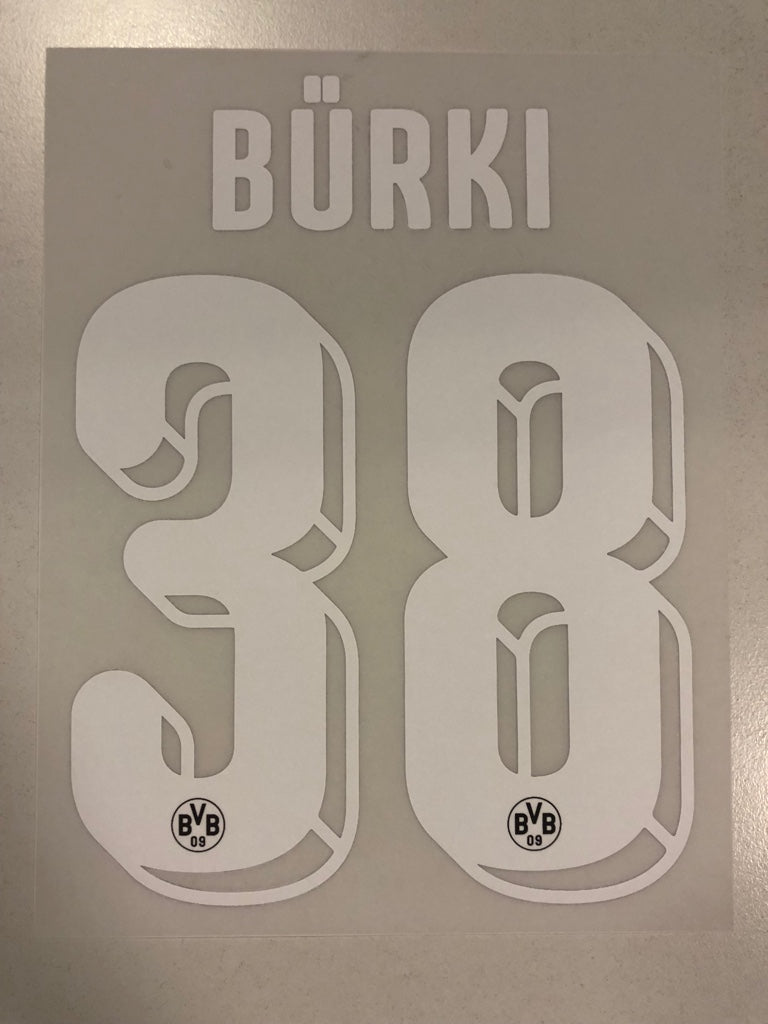 Original BVB Borussia Dortmund Trikot - Flock 16cm - BÜRKI 38 - sportiger.de