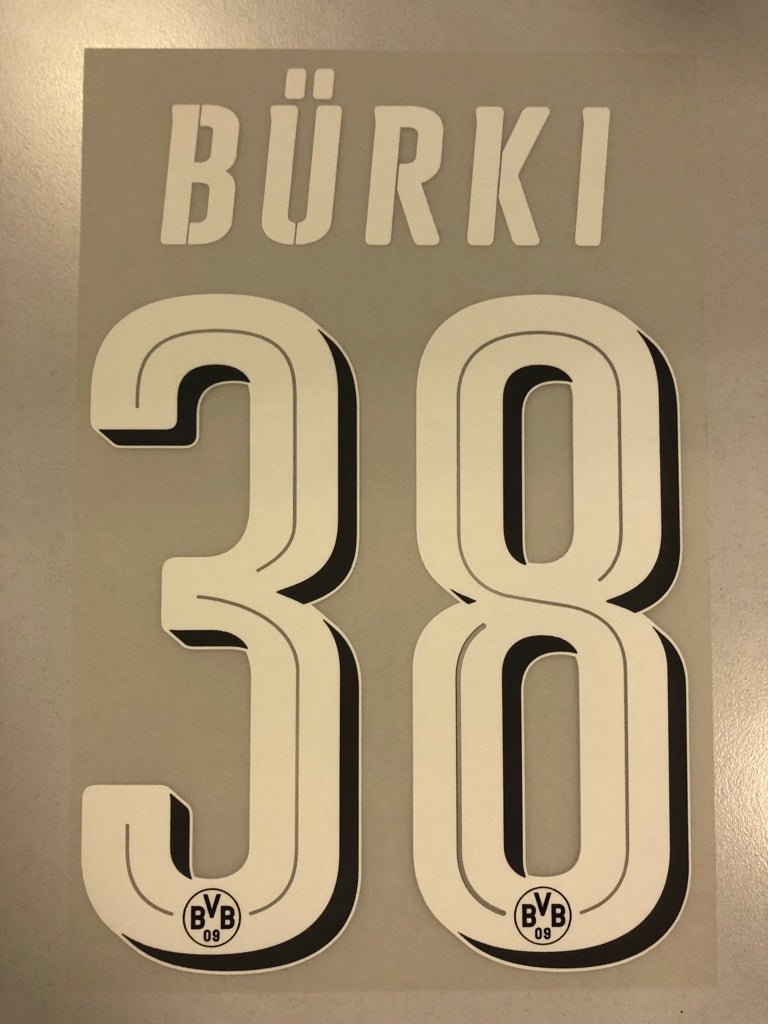 Original BVB Borussia Dortmund Trikot - Flock 20cm - BÜRKI 38 - sportiger.de