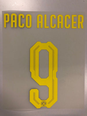 Original BVB Borussia Dortmund Trikot - Flock 20cm - PACO ALCACER 9 - sportiger.de