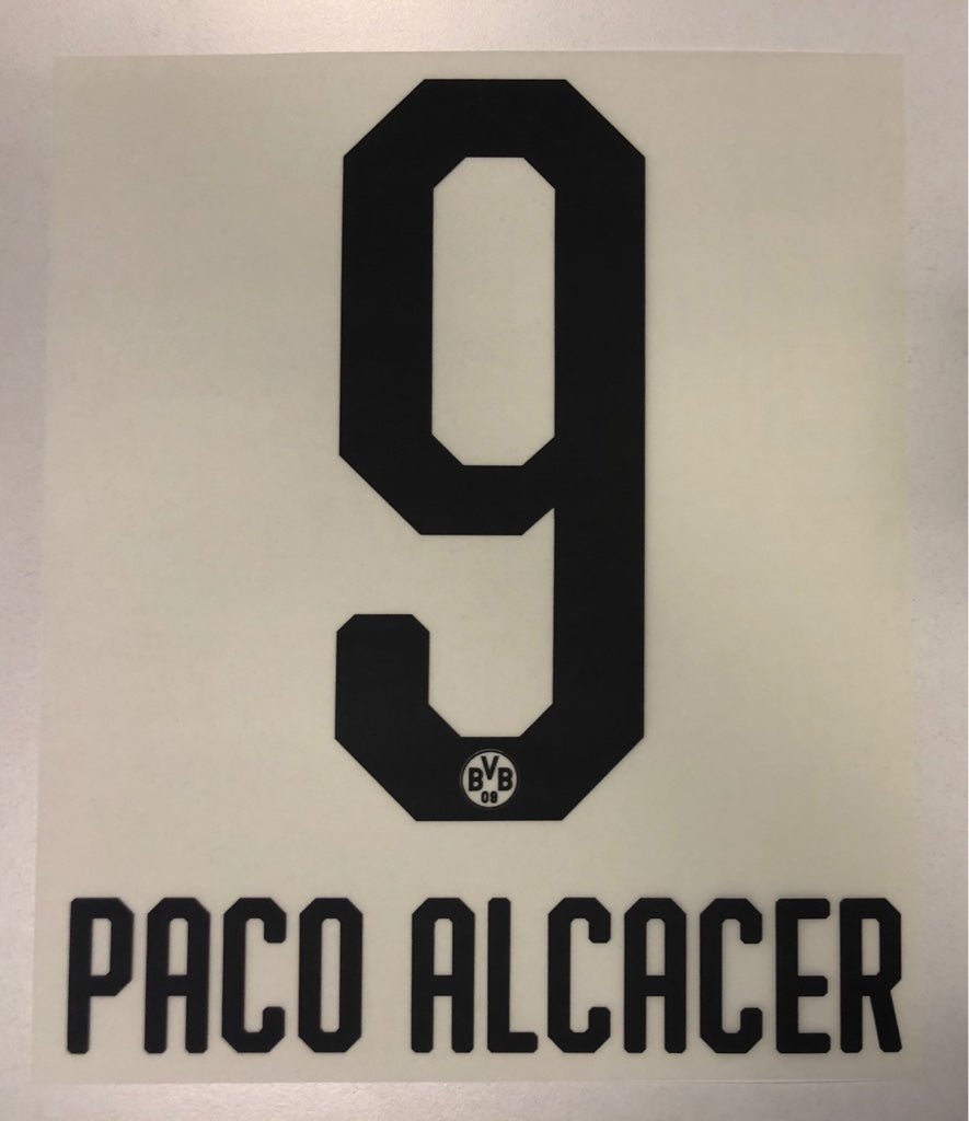 Original BVB Borussia Dortmund Trikot - Flock 20cm - PACO ALCACER 9 - sportiger.de