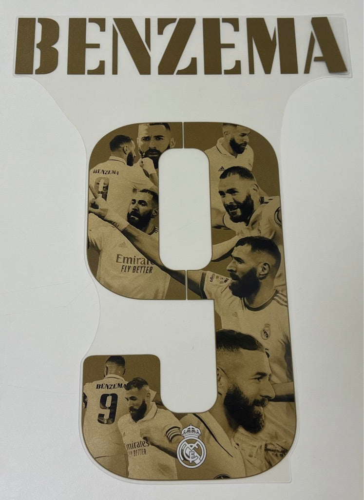 Original Real Madrid Trikot-Flock 26cm - BENZEMA 9 (Ballon d'Or)