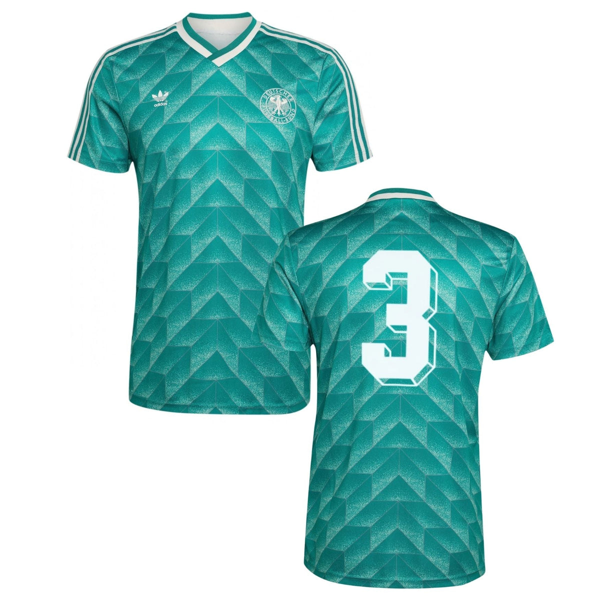 DFB DEUTSCHLAND Camiseta Away Hombre Mundial 1990 - 3 (BREHME) Retro Fieltro Flocado - sportiger.de