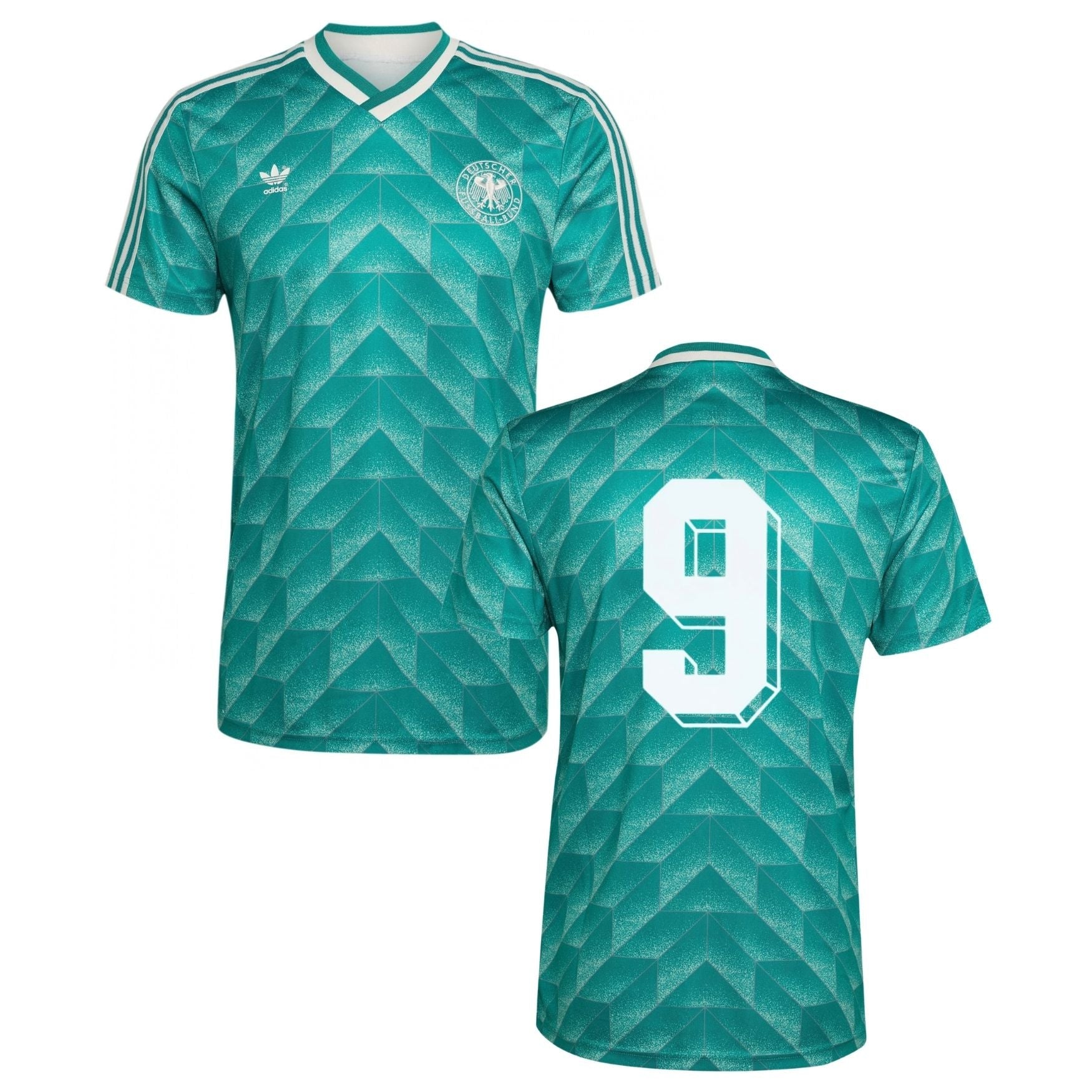 DFB GERMANY Away Jersey Men's 1990 World Cup - 9 (VÖLLER) Retro Felt Flocking - sportiger.de