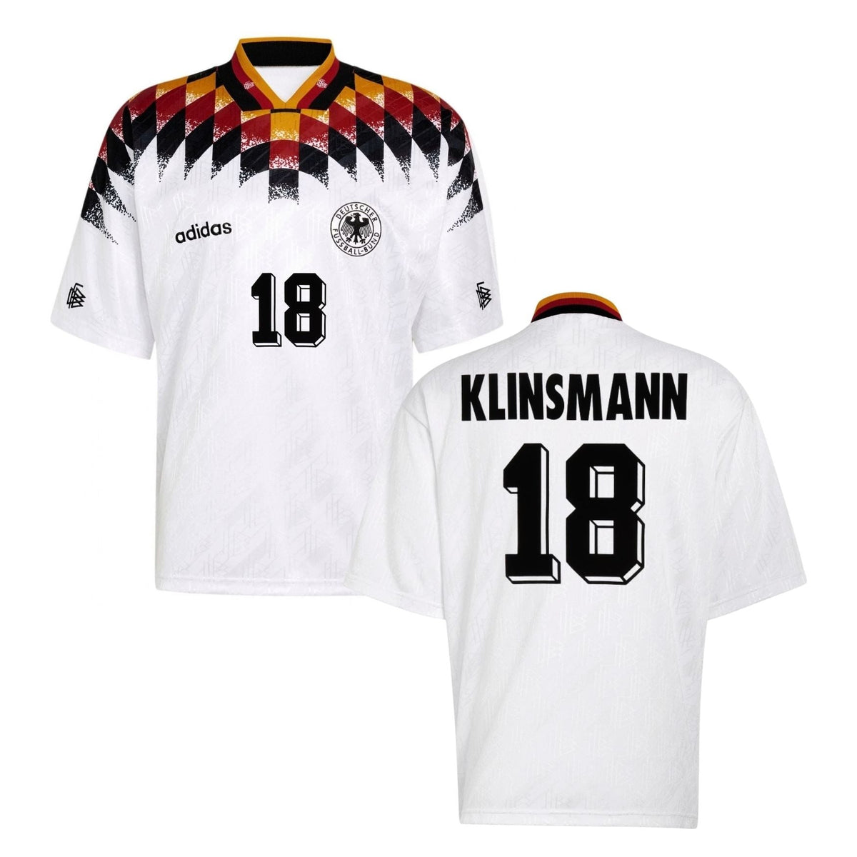 Camiseta DFB ALEMANIA Local Hombre Mundial 1994 - KLINSMANN 18 (Flocado Retro de Fieltro) - sportiger.de