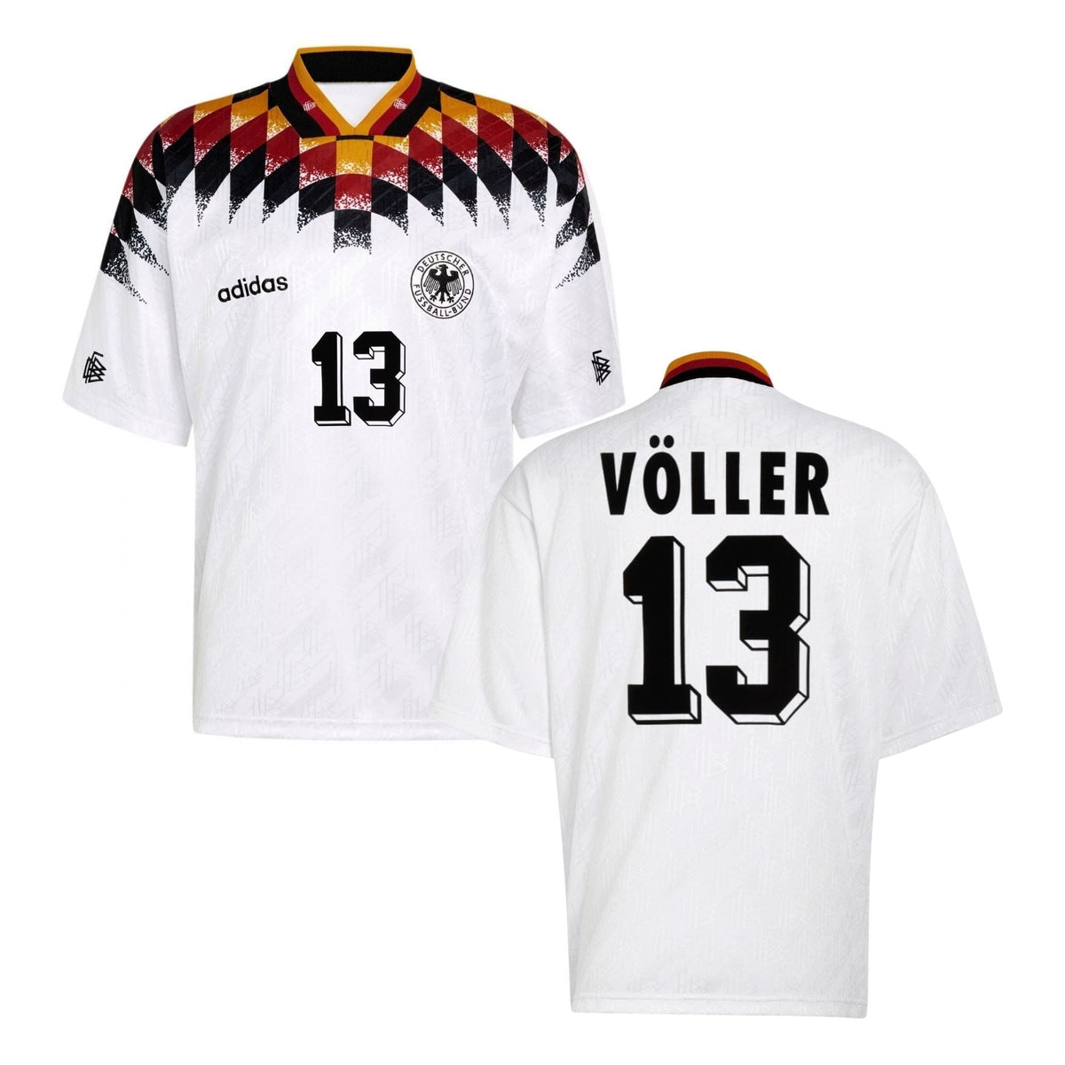 Camiseta DFB ALEMANIA Local Hombre Mundial 1994 - VÖLLER 13 (Flocado Retro de Fieltro) - sportiger.de