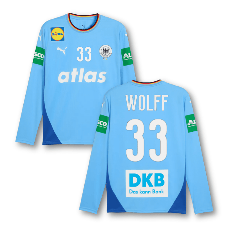 DHB DEUTSCHLAND Trikot Torwart Herren blau EURO 2026 - WOLFF 33 (Fan - Style) - sportiger.de