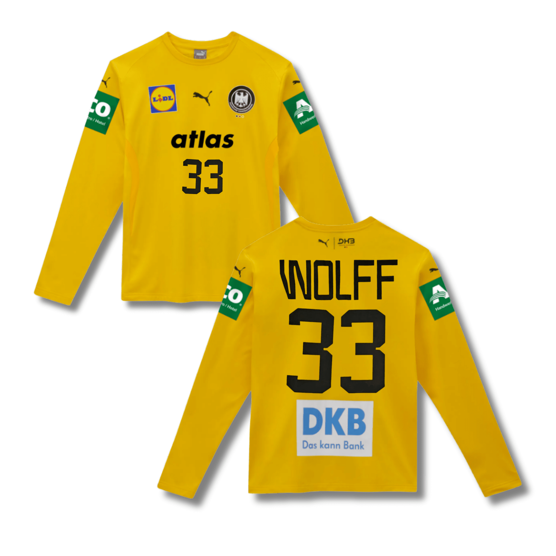 DHB DEUTSCHLAND Trikot Torwart Herren gelb WM 2025 - WOLFF 33 (Fan - Style) - sportiger.de