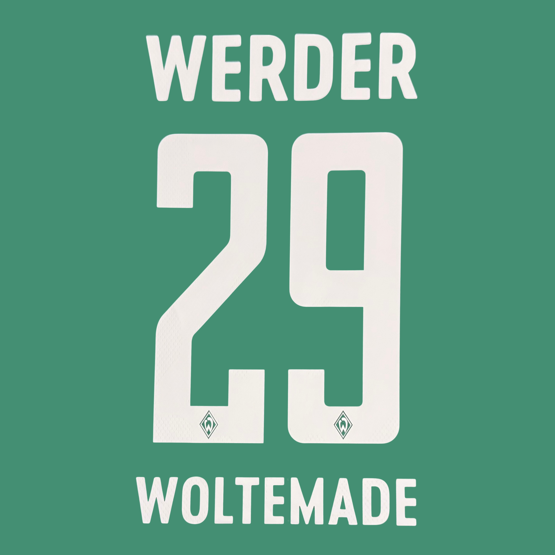 Original 23 / 24 SV WERDER BREMEN Trikot - Flock 26cm - WOLTEMADE 29 - sportiger.de