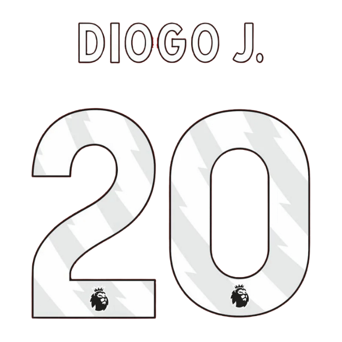 Original 23 / 26 Premier League Trikot - Flock 25cm - DIOGO J. 20 - sportiger.de