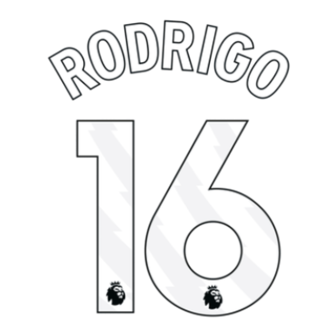 Original 23 / 26 Premier League Trikot - Flock 25cm - RODRIGO 16 - sportiger.de
