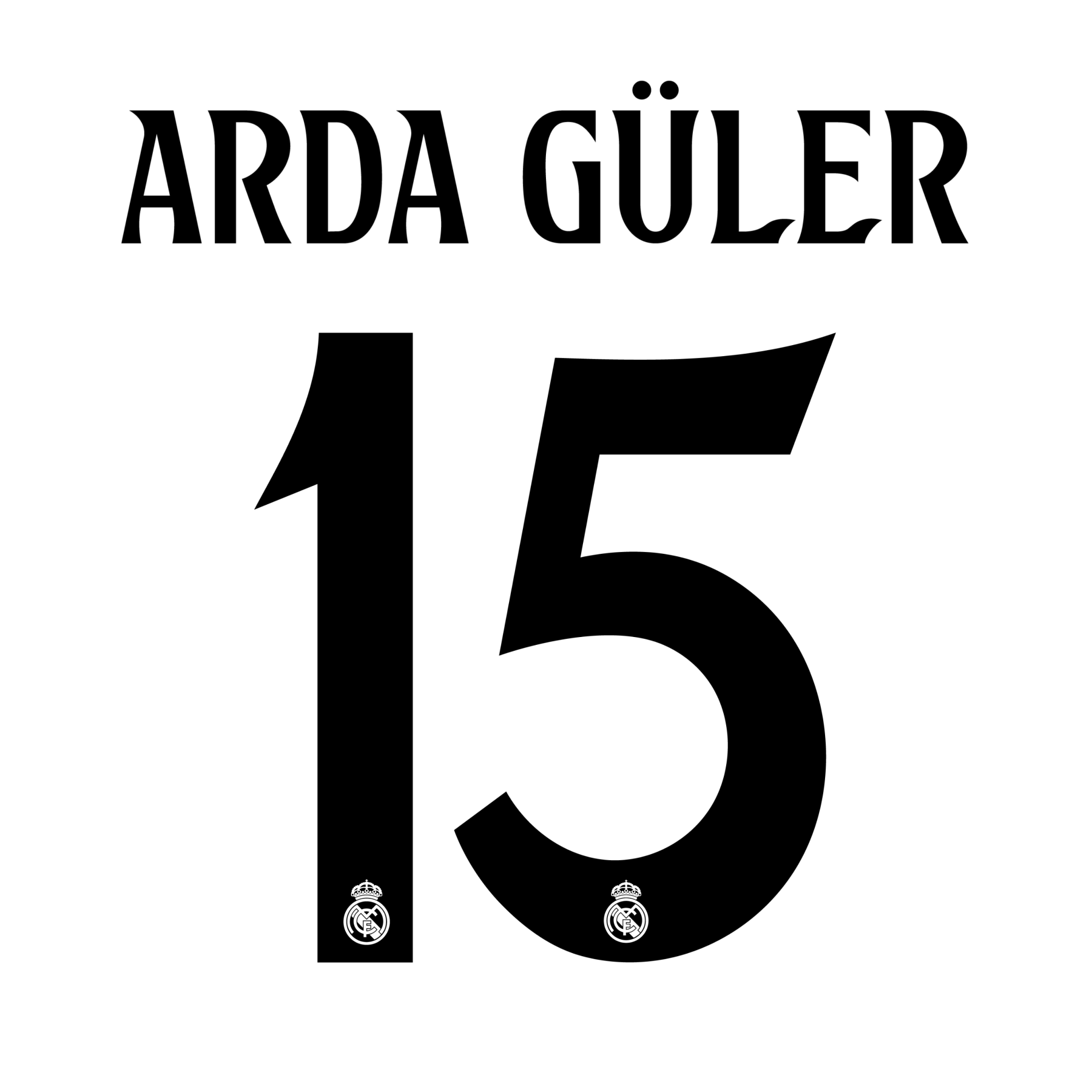 Original 24 / 25 REAL MADRID Home Trikot - Flock 26cm - ARDA GÜLER 15 - sportiger.de