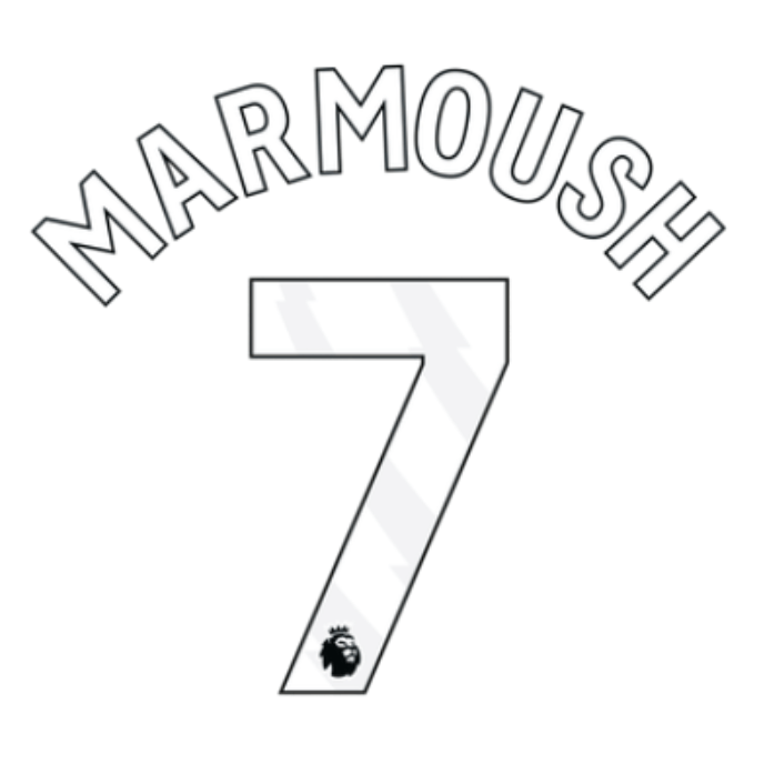 Original 24 / 26 Premier League Trikot - Flock 25cm - MARMOUSH 7 - sportiger.de