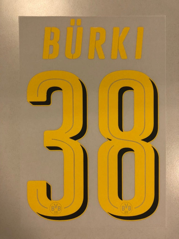 Original BVB Borussia Dortmund Trikot - Flock 20cm - BÜRKI 38 - sportiger.de
