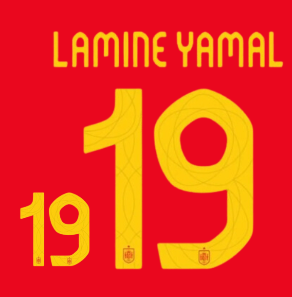 Original EURO 2024 FEF SPANIEN Home Trikot - Flock 26cm - LAMINE YAMAL 19 - sportiger.de