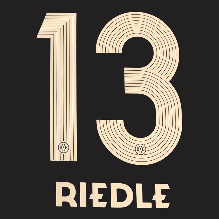 Original Trikot - Flock BVB BORUSSIA DORTMUND 25 / 26 - 13 RIEDLE (Legend) ('Rote Erde') - sportiger.de