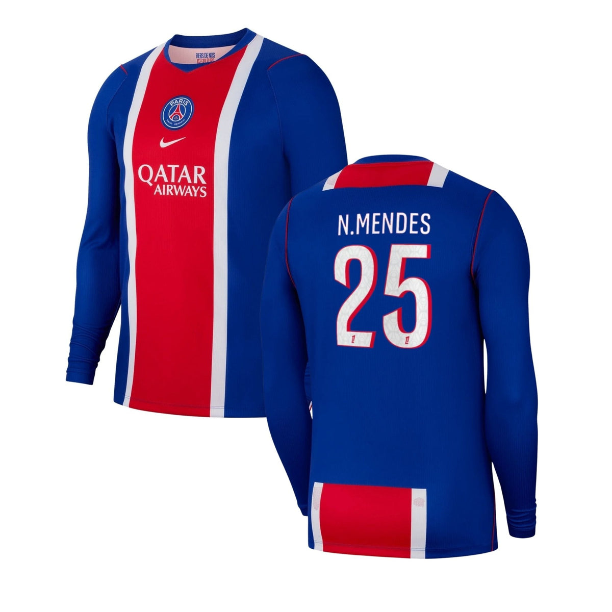 PSG PARIS SAINT-GERMAIN Home Long-Sleeve Jersey Men 26 / 27 - N. MENDES 25 - sportiger.de